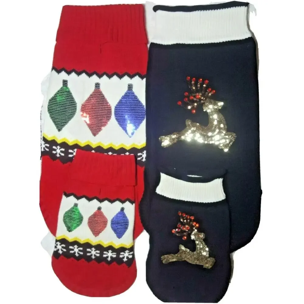 Set of Pet Dog Sweater Puppy Sequin Christmas Costume Winter Warm Shirt Clothes